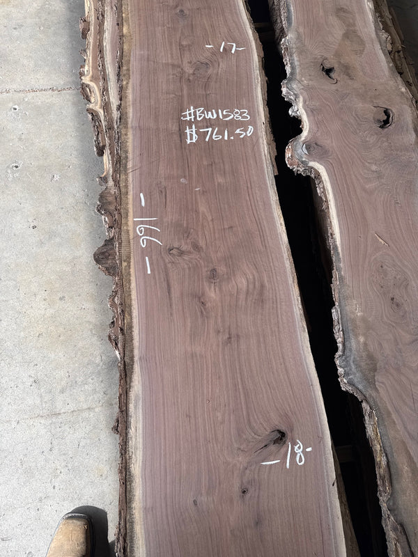 Black Walnut Live Edge Slab #BW1583 – 36.9 BF, 166" Long