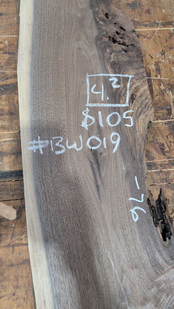 Black Walnut Live Edge Slab #BW019, 4.2 BF, 76 in. Long