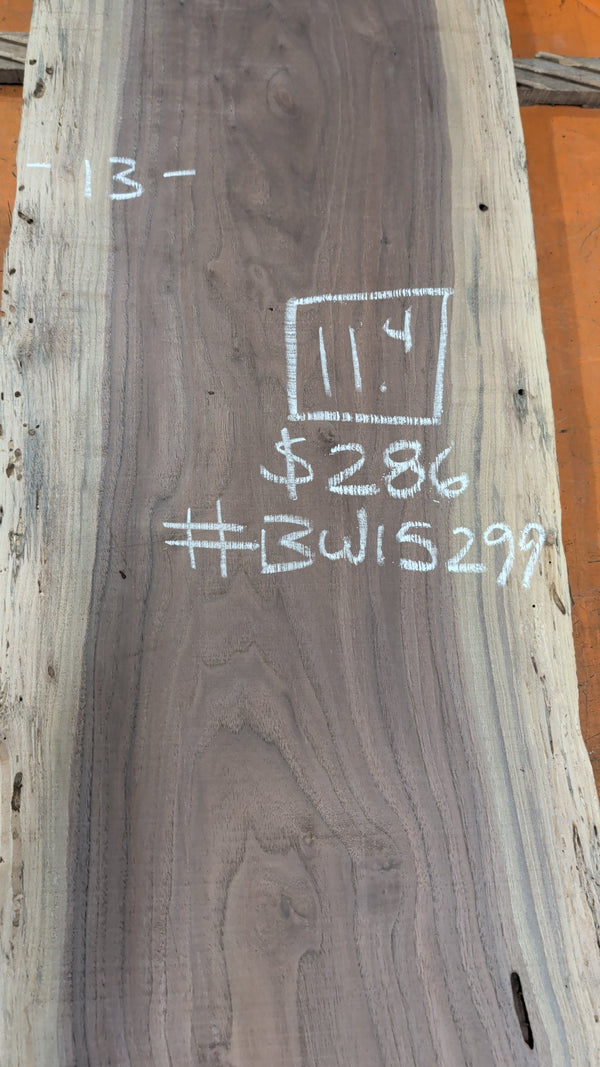 Black Walnut Live Edge Slab #BW15299, 11.4 BF, 88 in. Long