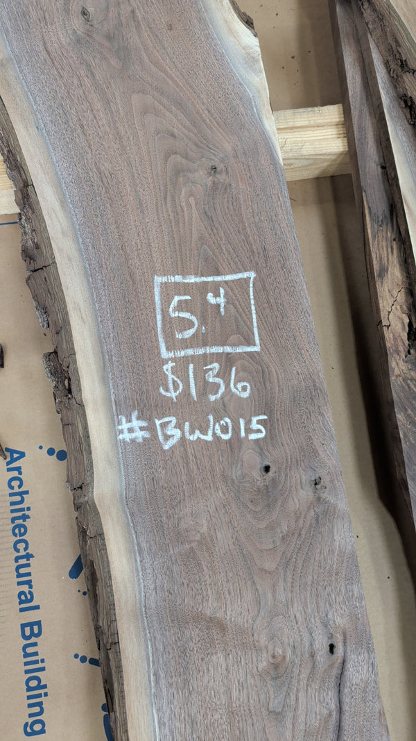 Black Walnut Live Edge Slab #BW015, 5.4 BF, 75 in. Long