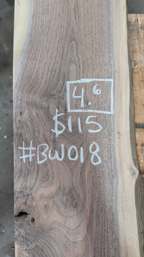 Black Walnut Live Edge Slab #BW018, 4.6 BF, 75 in. Long