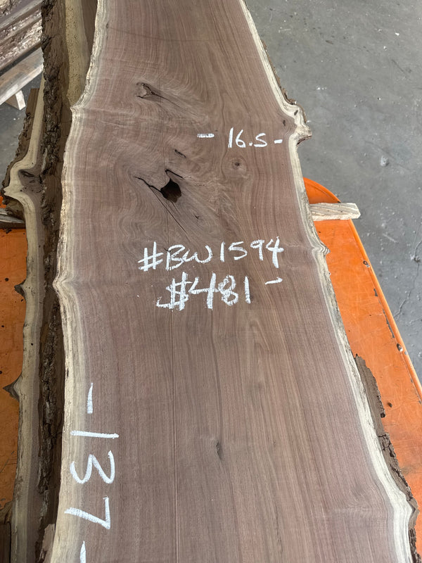 Black Walnut Live Edge Slab #BW1594 – 23 BF, 137" Long