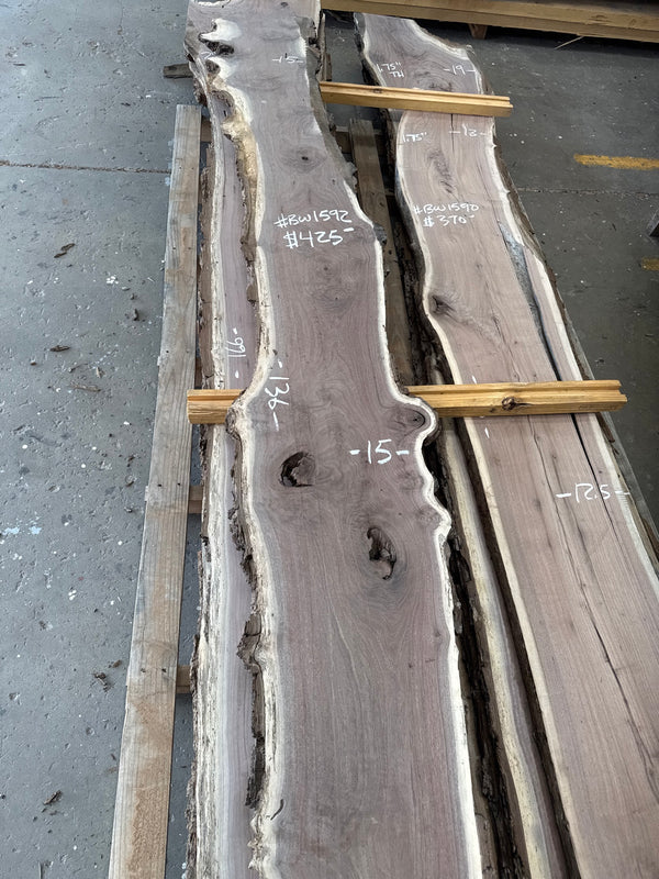 Black Walnut Live Edge Slab #BW1592 – 21.25 BF, 136" Long