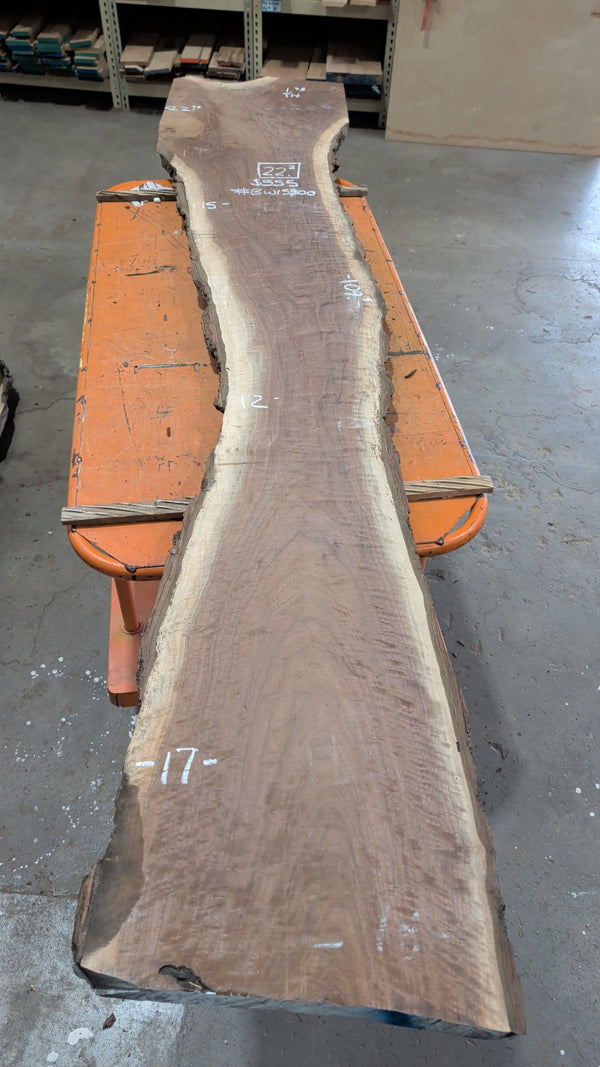 Black Walnut Live Edge Slab #BW15300, 22.2 BF, 109.5 in. Long