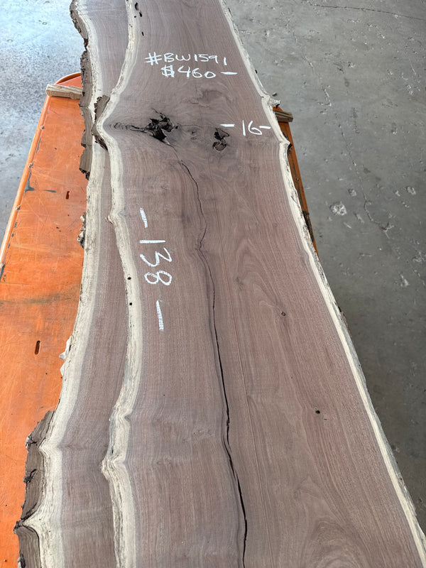 Black Walnut Live Edge Slab #BW1591 – 23 BF, 138" Long