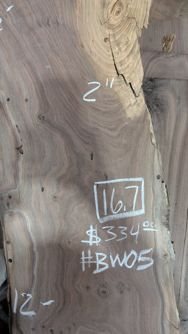 Black Walnut Live Edge Slab #BW05, 16.7 BF, 84 in. Long