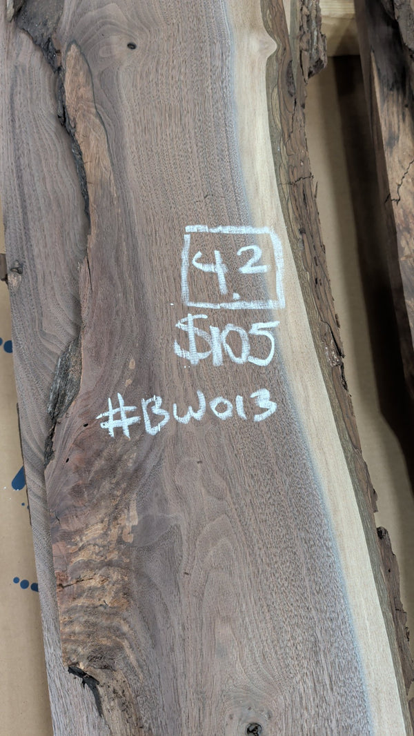 Black Walnut Live Edge Slab #BW013, 4.2 BF, 76 in. Long