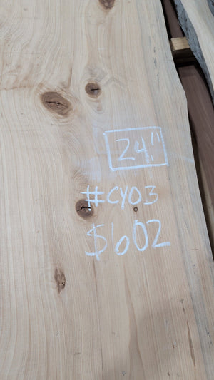 Bald Cypress live edge slab #CY03, chalk markings closeup