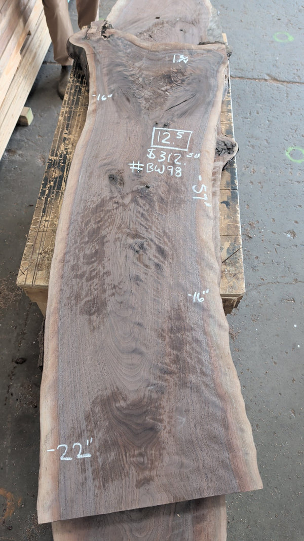 Black Walnut Live Edge Slab #BW98, 12.5 BF, 57 in. Long