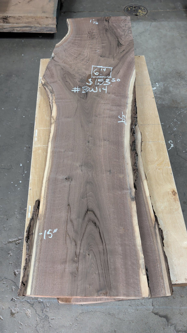 Black Walnut Live Edge Slab #BW14, 6.14 BF, 59 in. Long