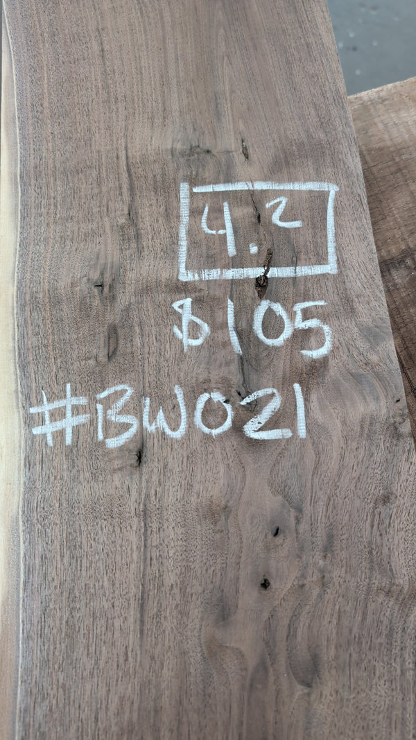 Black Walnut Live Edge Slab #BW021, 4.2 BF, 76 in. Long