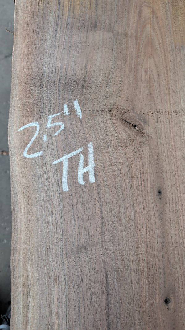 Black Walnut live edge slab #BW17779, thickness detail