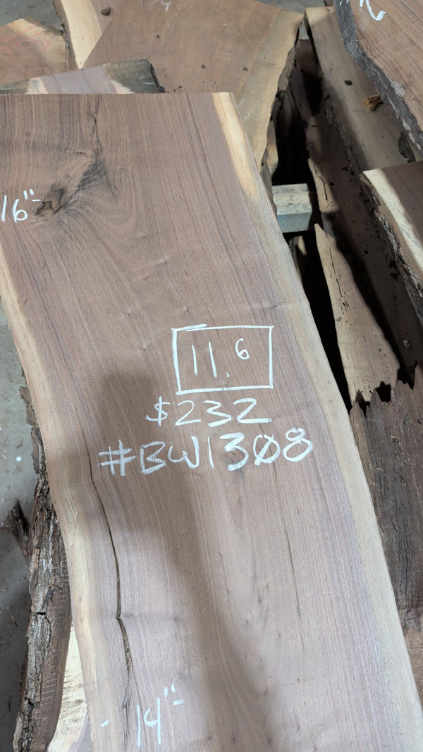 Black Walnut Live Edge Slab #BW1308, 11.6 BF, 78 in. Long