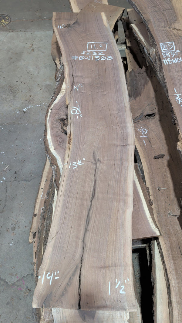 Black Walnut Live Edge Slab #BW1308, 11.6 BF, 78 in. Long