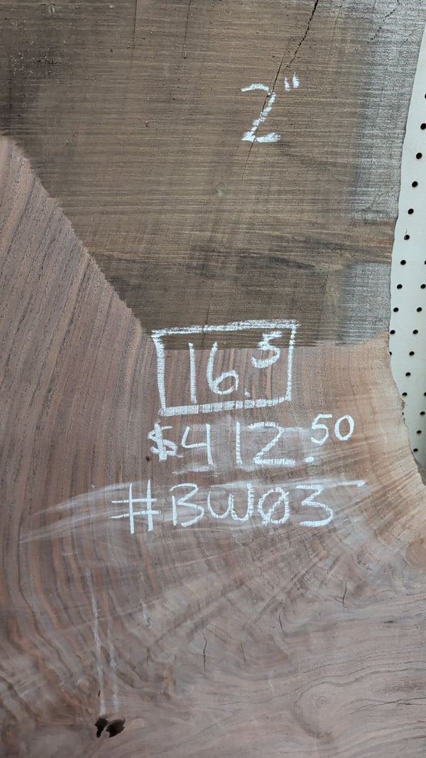 Black Walnut live edge slab #BW03, edge detail