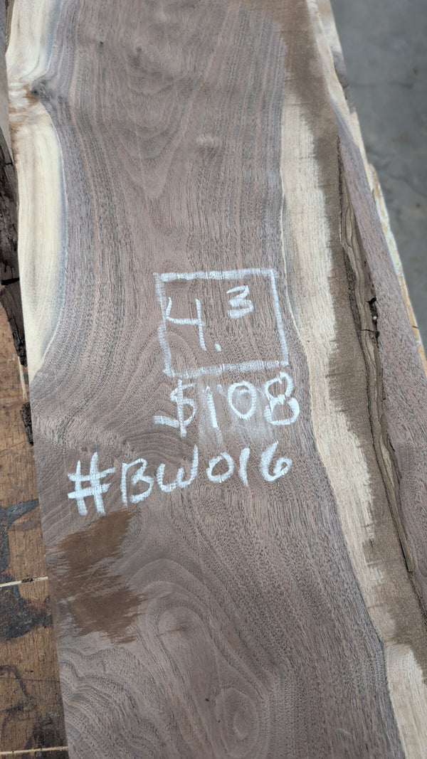 Black Walnut Live Edge Slab #BW016, 4.3 BF, 76 in. Long