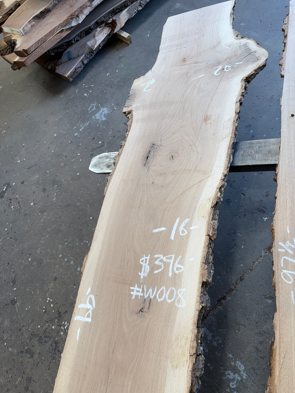 White Oak Live Edge Slab #WO08 – 99" Long, 2" Thick