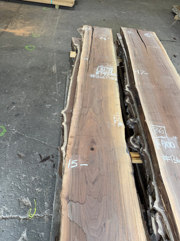 Black Walnut Live Edge Slab #BW17782, 31.7 BF, 126 in. Long