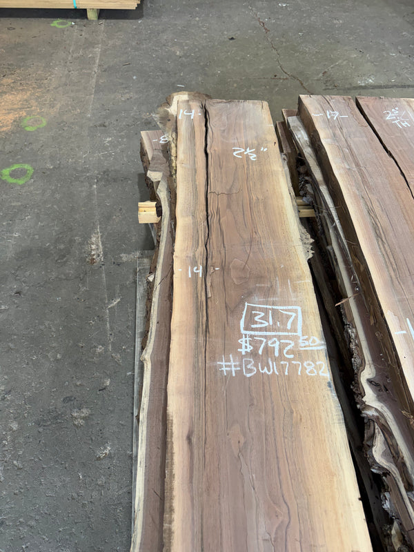 Black Walnut Live Edge Slab #BW17782, 31.7 BF, 126 in. Long