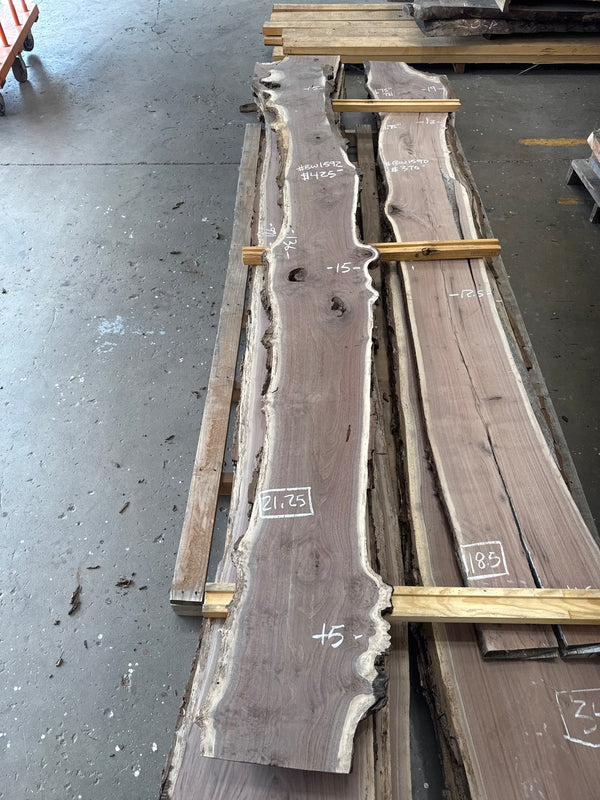 Black Walnut Live Edge Slab #BW1592 – 21.25 BF, 136" Long