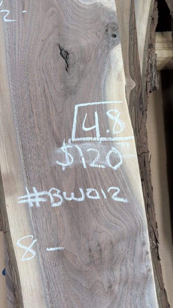 Black Walnut Live Edge Slab #BW012, 4.8 BF, 75 in. Long