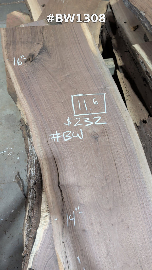 Black Walnut Live Edge Slab #BW1308, 11.6 BF, 78 in. Long