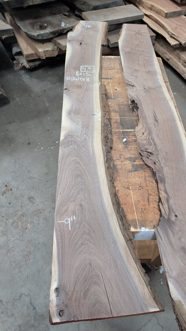 Black Walnut Live Edge Slab #BW018, 4.6 BF, 75 in. Long