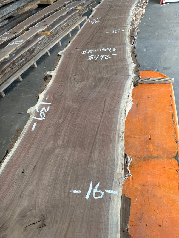 Black Walnut Live Edge Slab #BW1593 – 24.6 BF, 139" Long