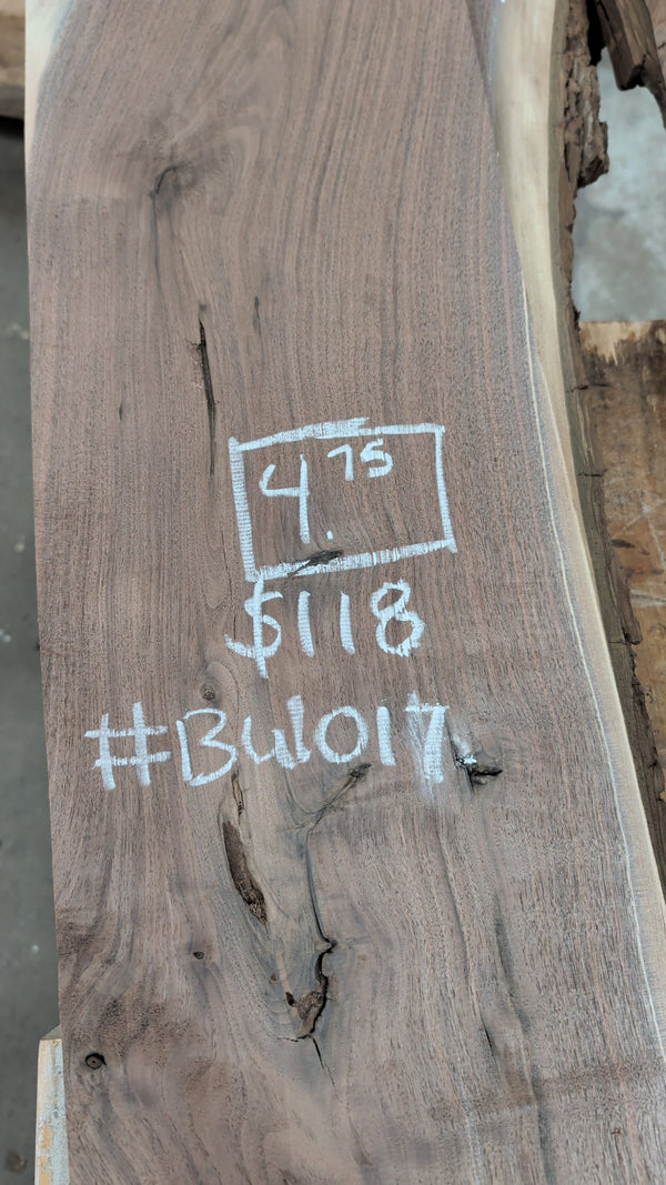Black Walnut Live Edge Slab #BW017, 4.75 BF, 76 in. Long