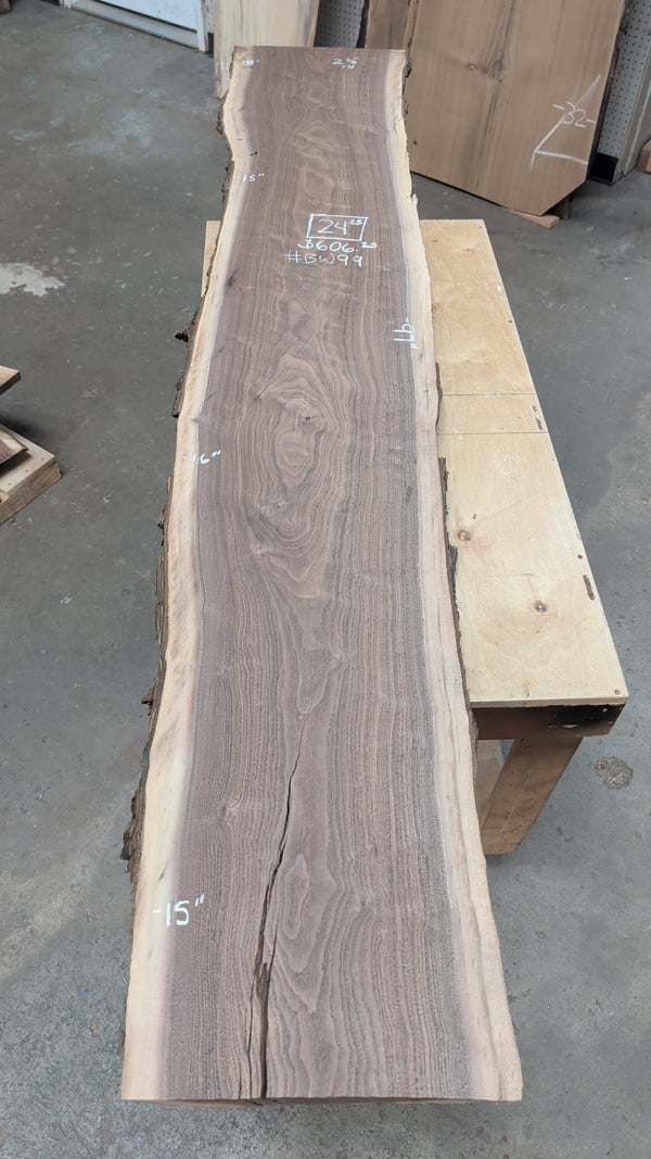 Black Walnut Live Edge Slab #BW99, 24.25 BF, 97 in. Long