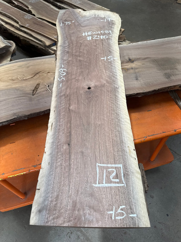 Black Walnut Live Edge Slab #BW1589 – 12 BF, 60.5" Long