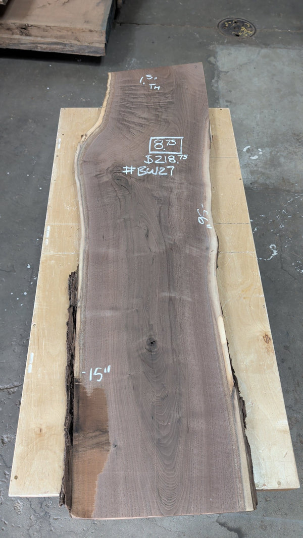 Black Walnut Live Edge Slab #BW27, 8.75 BF, 56 in. Long