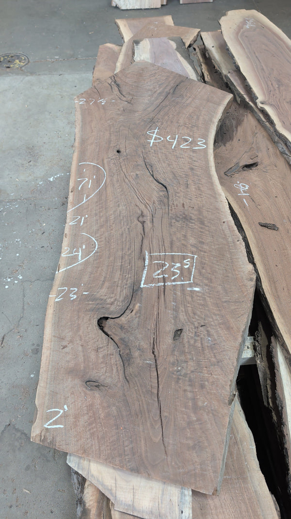 Black Walnut Live Edge Slab – 71" x 21–27" x 2" | 23.5 BF | BW15776