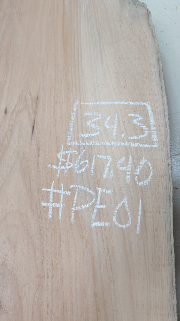 Live edge slab PE01, 34.3 board feet, 2-3/8 in. thick, priced at $617.40