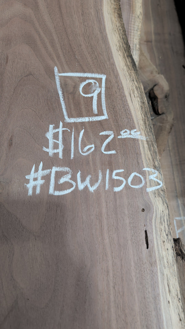 Black Walnut Live Edge Slab #BW1503 – 9 BF Kiln Dried