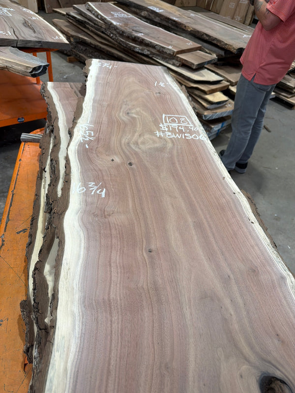 BW1506 black walnut slab, angled view