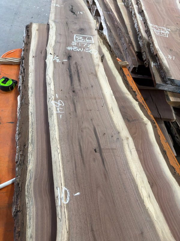 BW1507 black walnut slab, angled view