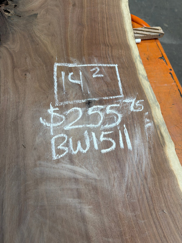 Black Walnut live edge slab #BW1511, chalk markings