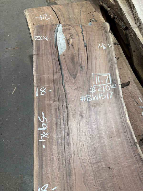 Black Walnut live edge slab #BW1517, chalk markings