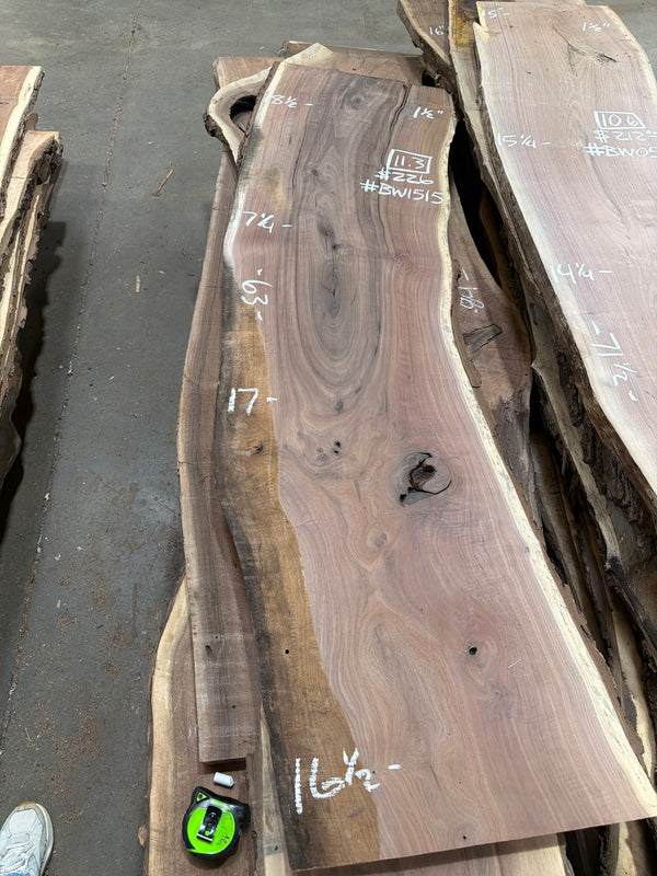 Black Walnut live edge slab #BW1515, full view