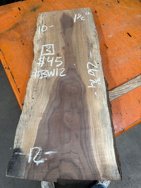 BW12 black walnut slab, full view with chalk markings