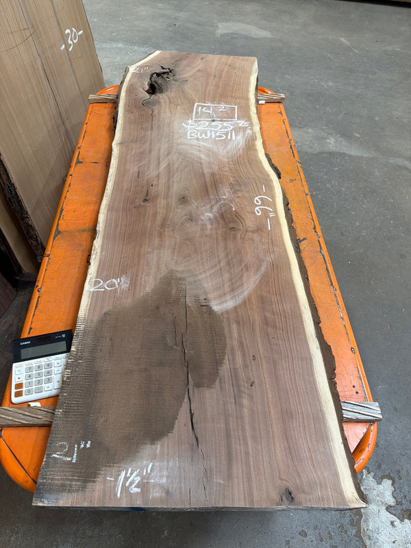 Black Walnut live edge slab #BW1511, full view