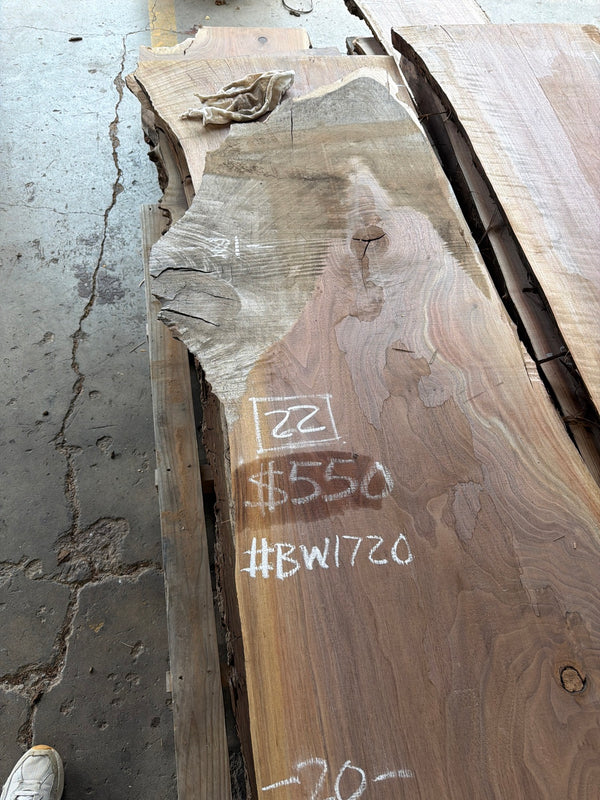 BW1720 black walnut slab, top end view